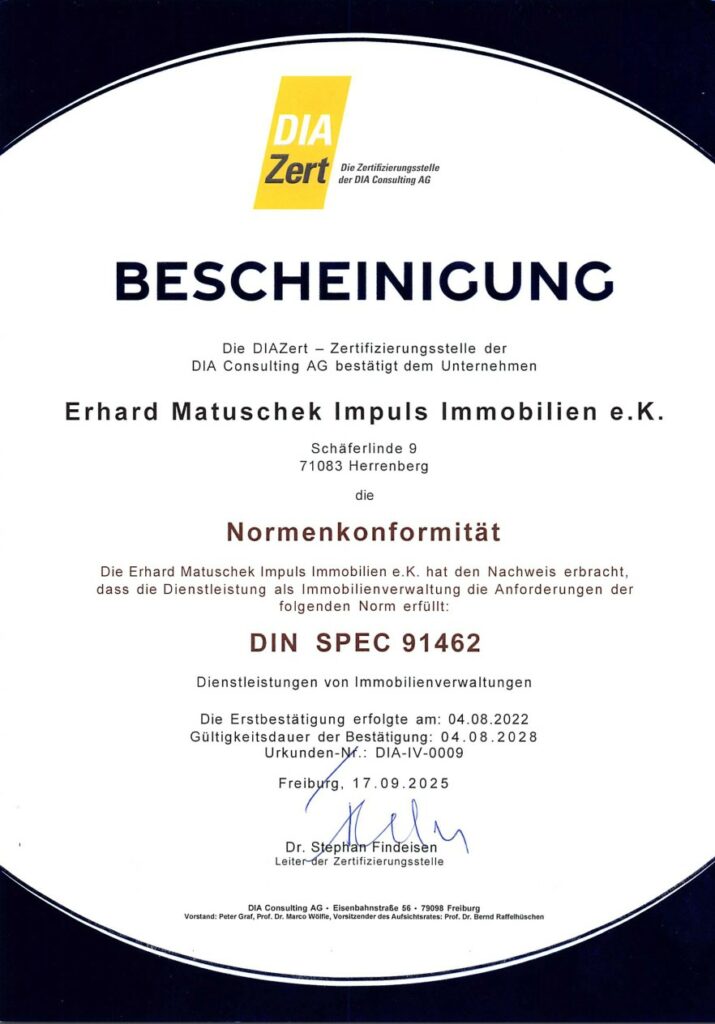 Bescheinigung Normenkonformität DIN SPEC 91462
